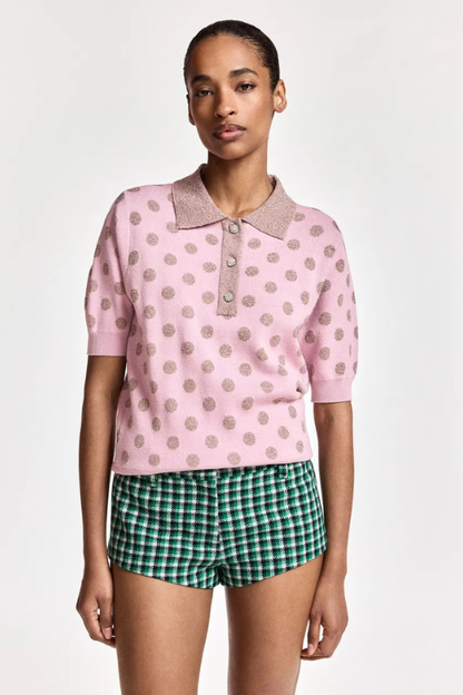 Vintage Pink Polka-dot Jacquard Knit Polo