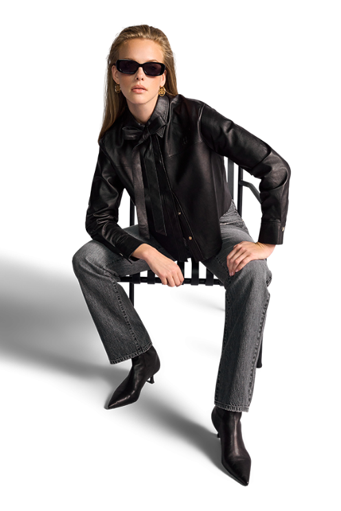 Leather Blouse with Jacket Detail
