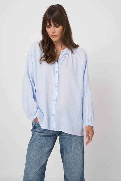 Linen Woven Blouse – Sky Blue