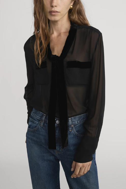 Velvet Trim Blouse