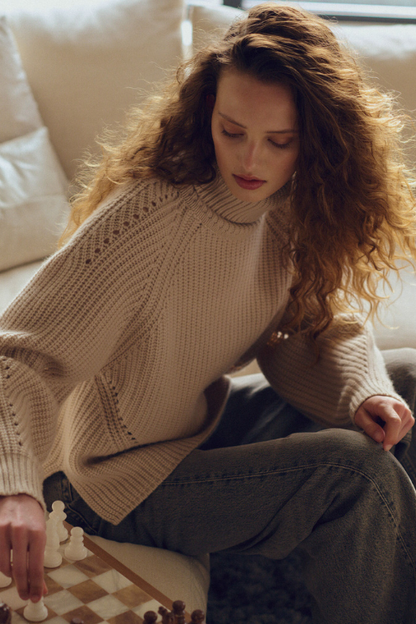 Wool-Cashmere Chunky Rib Turtleneck Sweater