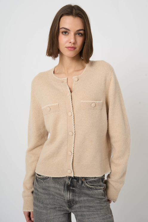Cashmere-Wool Bouclé Cardigan with Scalloped Edges