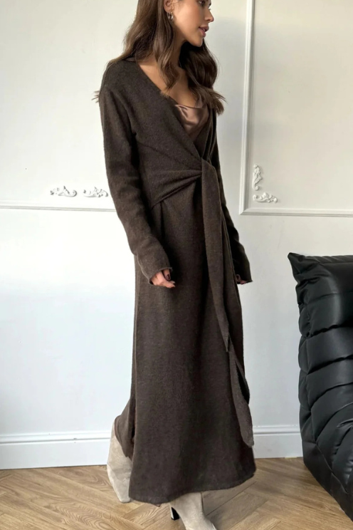 Keira Knit Wrap Dress - Dark Espresso