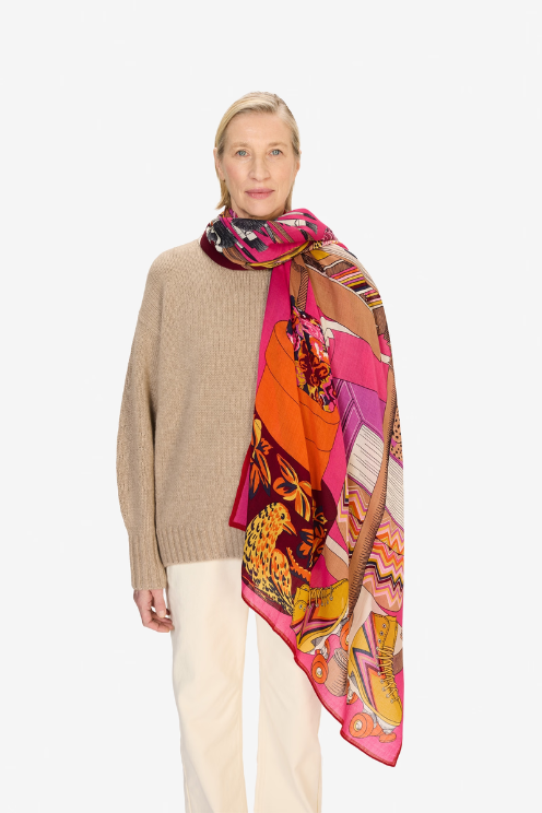 Atelier Print Wool Scarf – Pink Multi