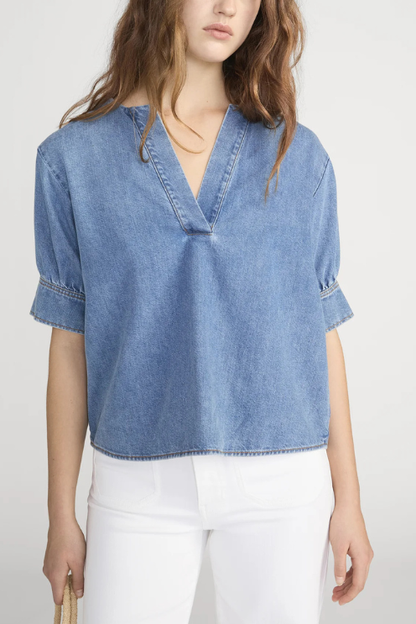 The Denim V-neck Popover Top