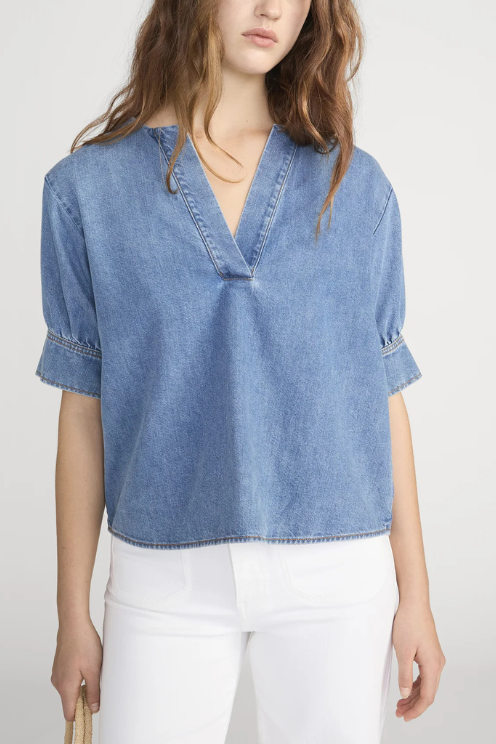 The Denim V-neck Popover Top