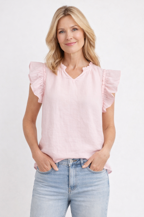 Blush Linen Ruffle Top