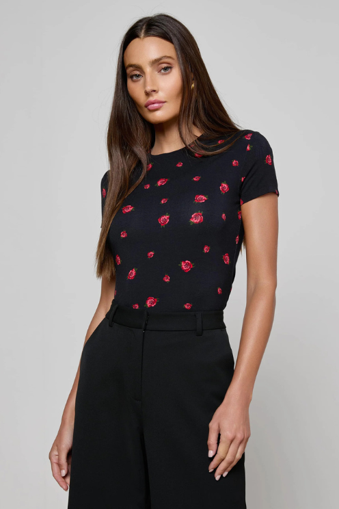 Ressi Fitted Tee - Rose Embroidery