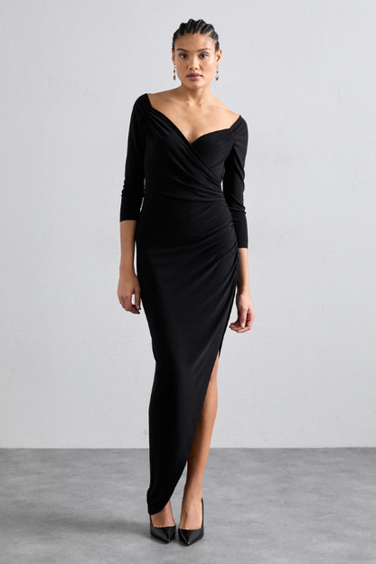 Norma Kamali Long Sleeve Sweetheart Side Drape Gown