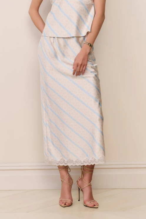 Kalo Floral Stripe Midi Skirt - Cotton Skies