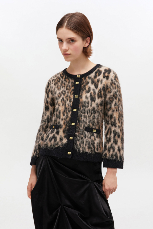 Soft Wool Leopard 3/4 Sleeve Cardigan