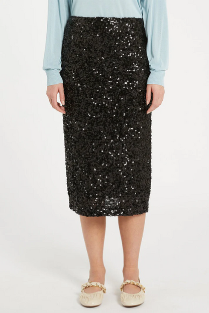 Rennes Black Sequin Pencil Skirt