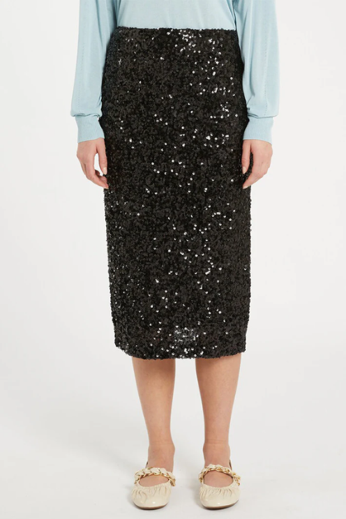 Rennes Black Sequin Pencil Skirt