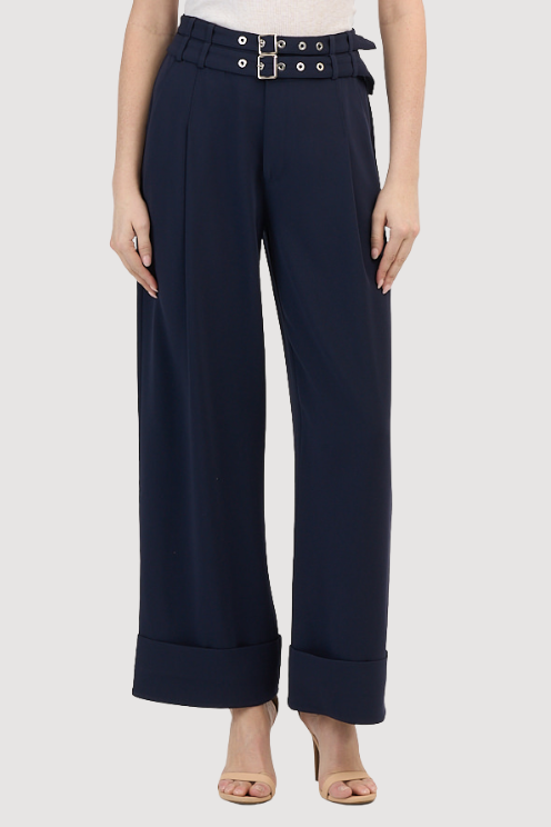 Wide Leg double Belt Trouser