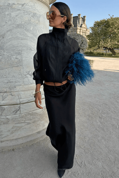 Black Organza Funnel Neck Jacket