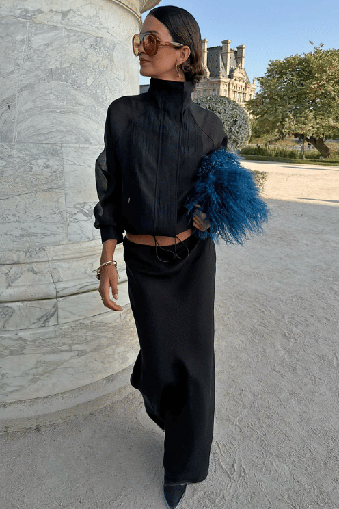 Black Organza Funnel Neck Jacket