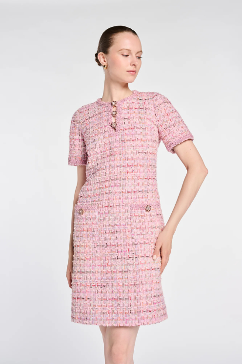 Tweed Dress with Braided Collar
