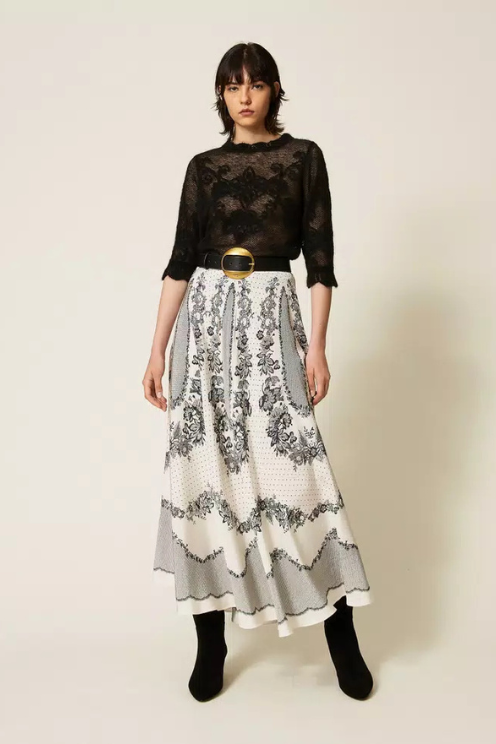 Jacquard Long Satin Skirt