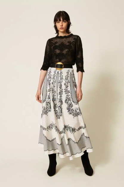 Jacquard Long Satin Skirt