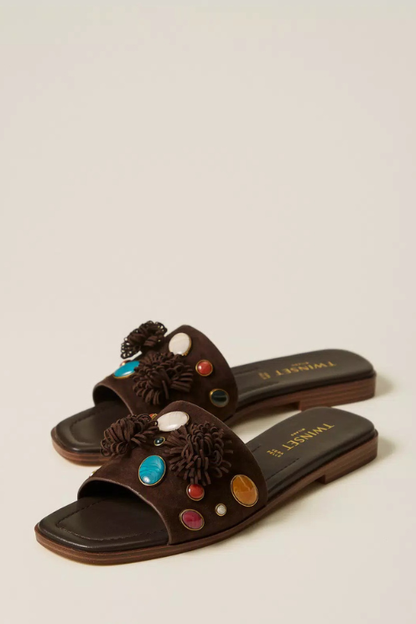 Embellished Suede Sandals