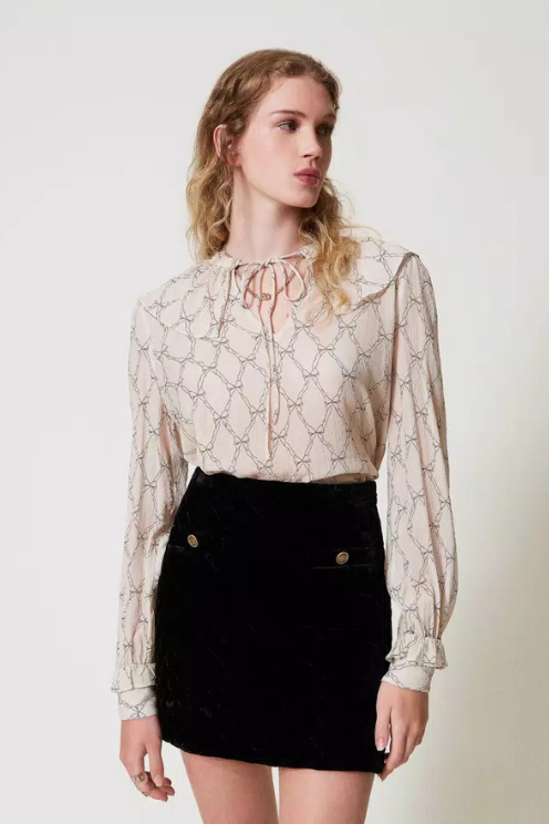 Creponne Blouse with Bow Print