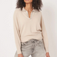 Loose Fit Cashmere Sweater w Embroidered Trim