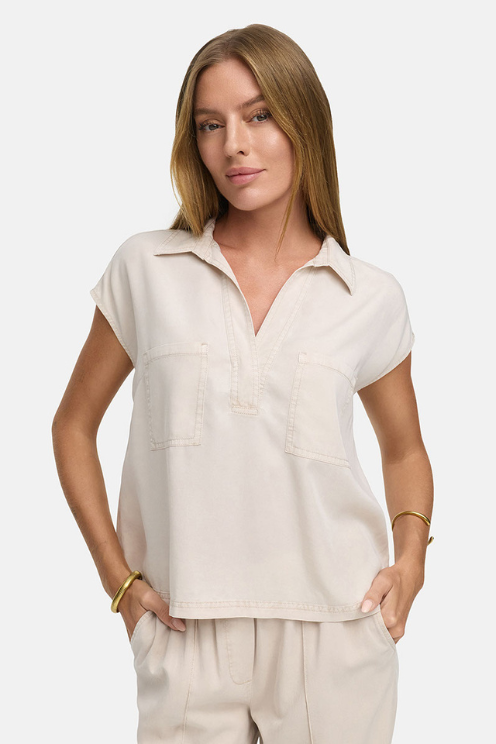 V-Neck Cap Sleeve Blouse