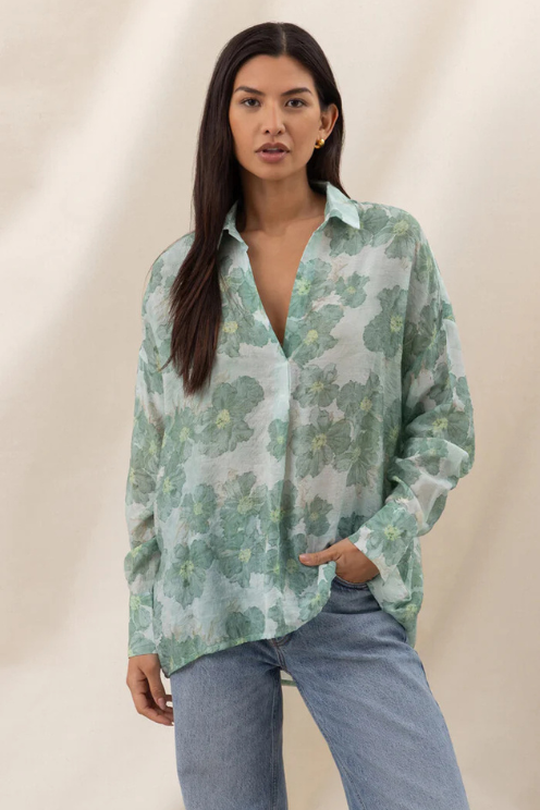 Libby Printed Shirt - Jade Floral Print