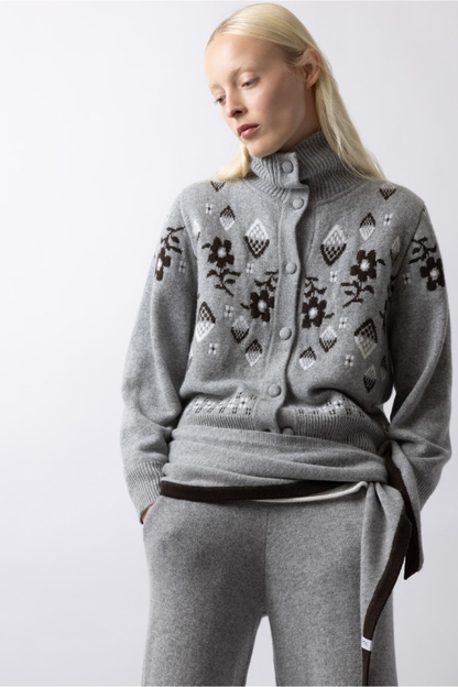 Jacquard Highneck Cardigan