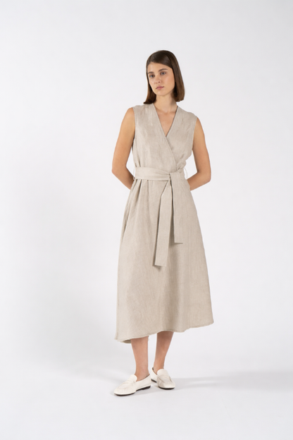 Linen Wrap Midi Dress