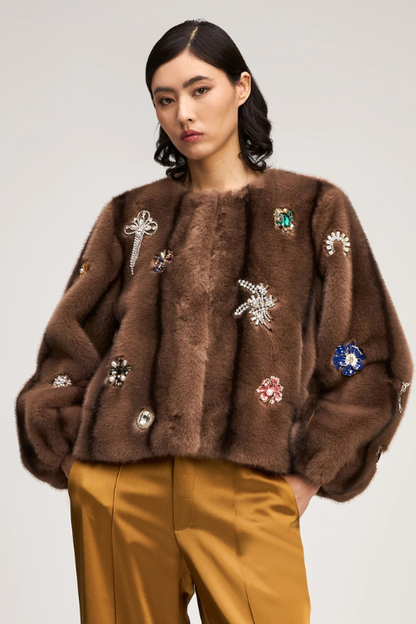 Jewel Clusters Faux Mink Benson Coat