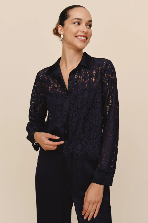 Lace Contrast Button Down