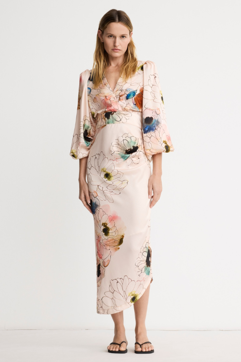Asymmetrical Floral Midi Dress