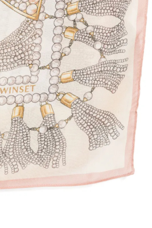 Pearl Tassel Print Silk Scarf