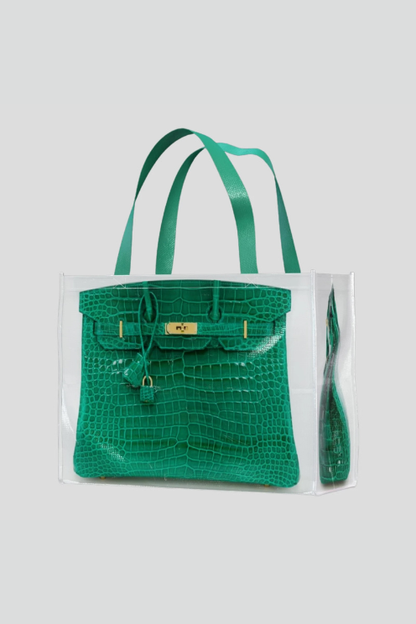 Designer Grocery Tote Green Croc