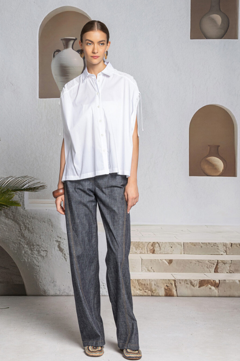 Airy Knit Shoulder Popeline Shirt