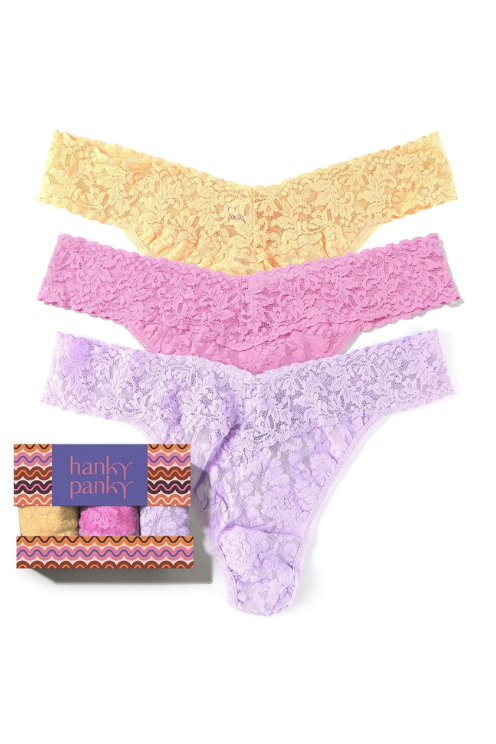 3 Pack Signature Lace® Original Rise Thongs In Pink Printed Box