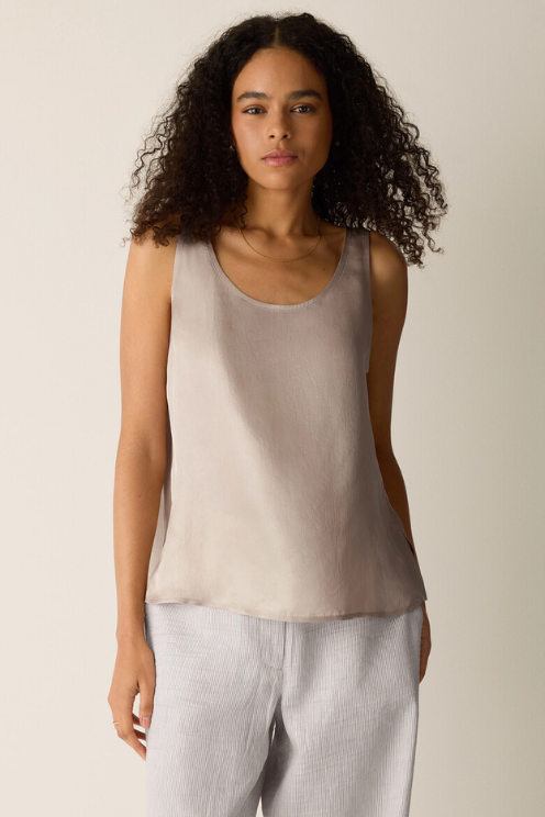 Lightweight Satin Shimmer Scoop Neck Tank