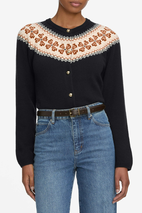 The Cashmere Fairisle Cardi in Navy