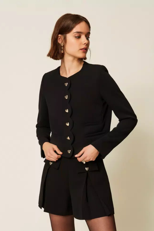 Crepe Jacket with Heart Shaped Buttons