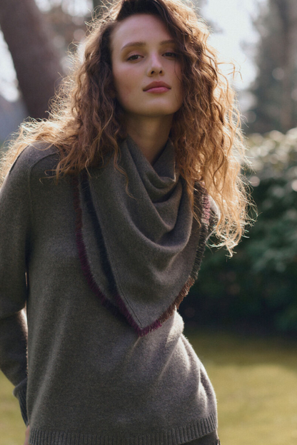 Fine-Knit Cashmere Square Scarf with Painted Fringes