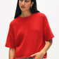 Cashmere Waffle Mesh Tee in French Red