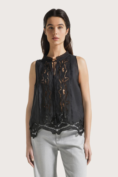 Embroidered Ramie Sleeveless Top