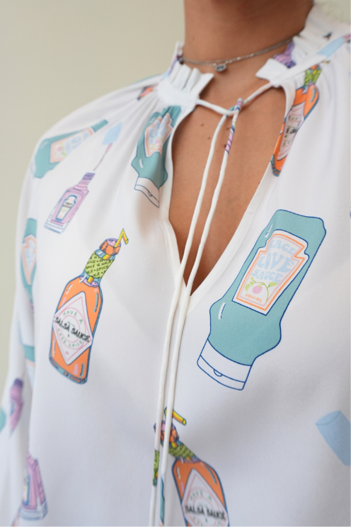 Pantry Print Tie-Neck Blouse