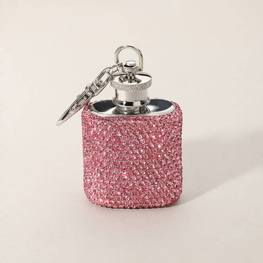 1oz Bling Studded Stainless Steel Mini Flask Bag Charm in Pink