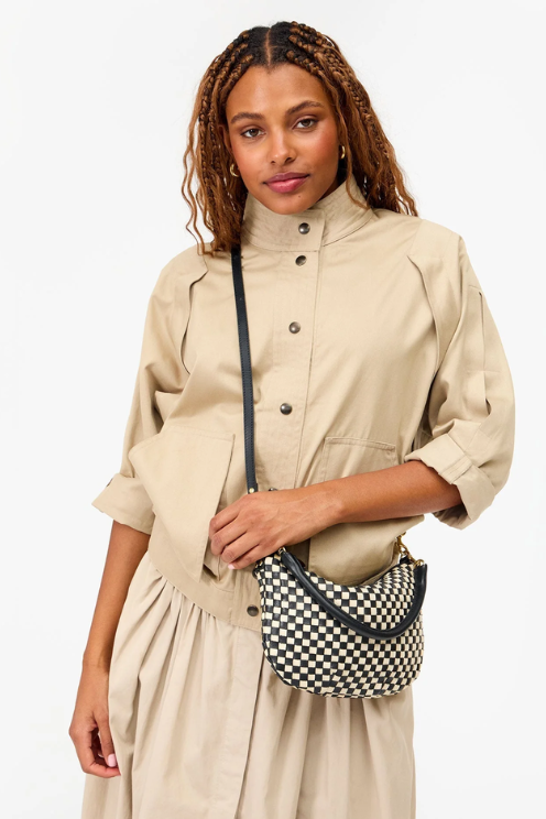 Petit Moyen Messenger - Black/Cream Woven Checker