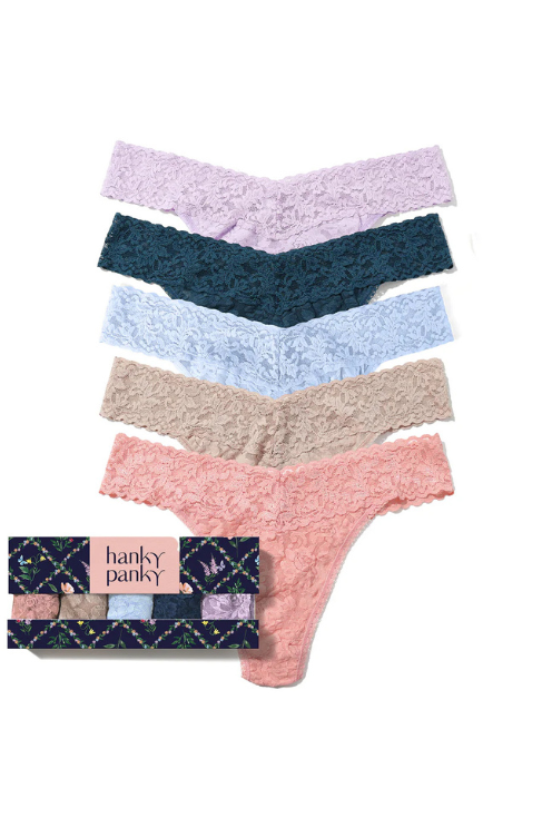5 Pack Signature Lace Original Rise® Thongs In Printed Box Lavender Fields