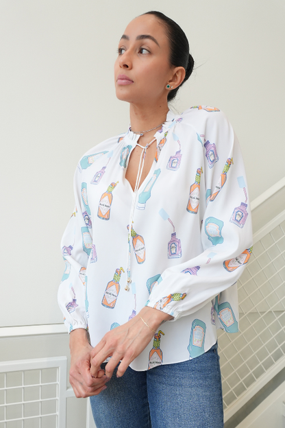 Pantry Print Tie-Neck Blouse