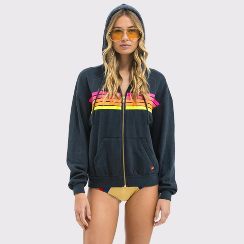 Aviator Nation 5 Stripe Zip Hoodie