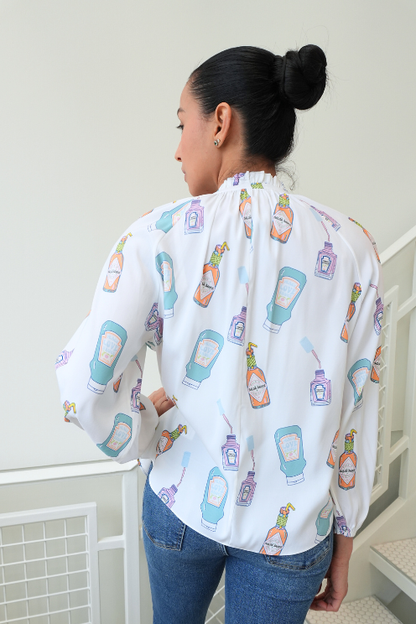 Pantry Print Tie-Neck Blouse